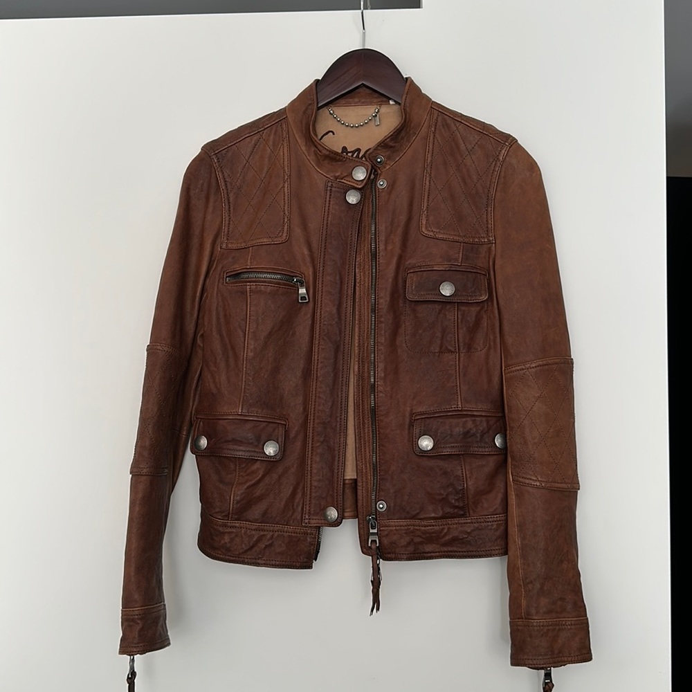 Coach tan leather jacket, size S